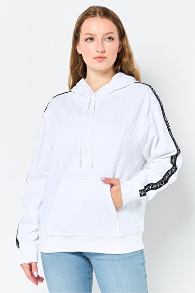 Calvin Klein Women Long Sleeve Brand Logo Hoodie, White