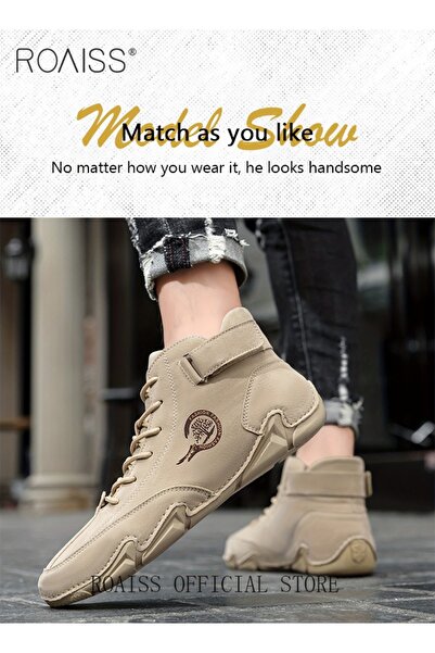 ROAISS Men's Casual Ankle Boots Outdoor Non-slip, Sweat-Wicking Martin Boots ...