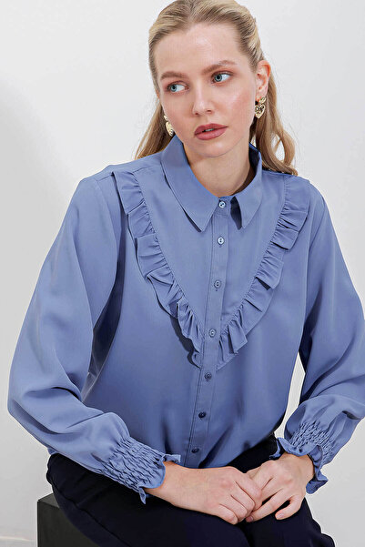 Bigdart قميص نسائي مكشكش باللون النيلي 20223