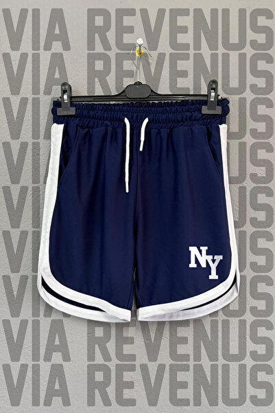 Vordevia Ny Printed Unisex Retro Sports Training Shorts with Side Stripe Piping Detail