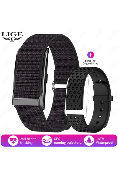 Lige سوار رياضي أسود مقاوم للماء، ساعة ذكية لتتبع اللياقة البدنية ومراقبة معد...
