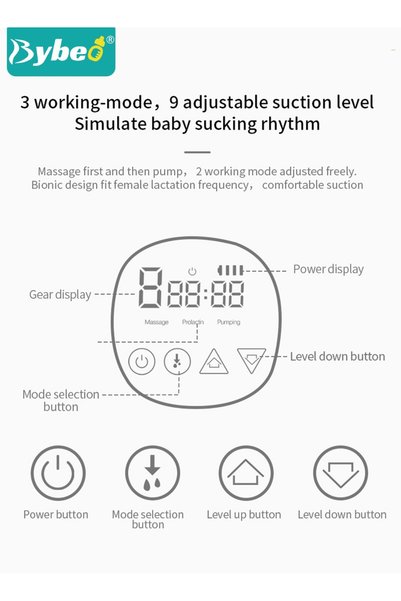 BYBEO Electric Wearable Hands-Free Breast Pump with 30 PCS Breastmilk Storage Bags, Low Noise & Painless, LCD Display, 3 Modes & 9 Levels