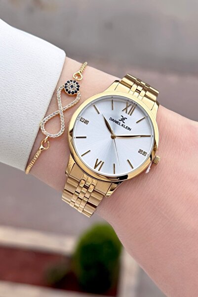 Daniel Klein Gold Color 2 Years Warranty 35 mm Women's Wristwatch and Bracelet