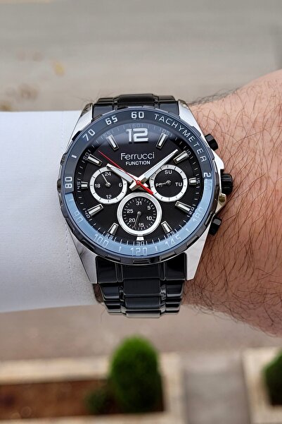 Ferrucci Case Metallic Cord Black Color 2 Years Warranty 44 mm Indicators Act...