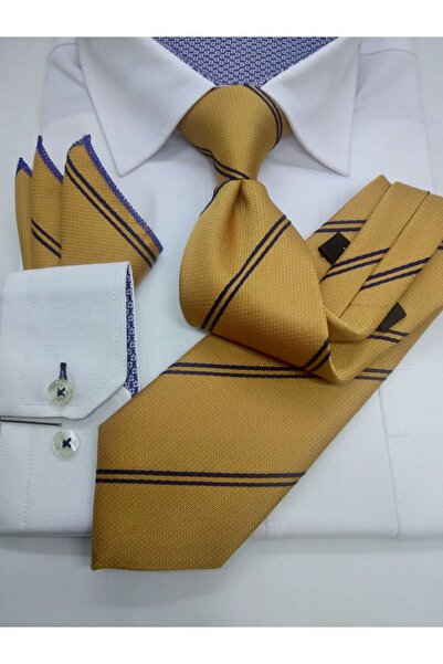 Gutiero Classic Tie with Yellow Patterned Handkerchief