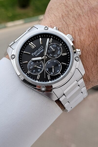 Ferrucci ساعة يد رجالية وظيفية بقطر 43 ملم مع حزام أسود وحزام قابل للتعديل بل...