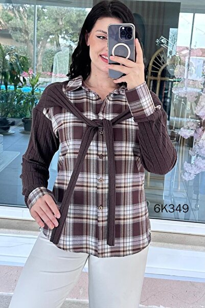 İnce Topuk Knitwear Paneled Plaid Shirt 6K349