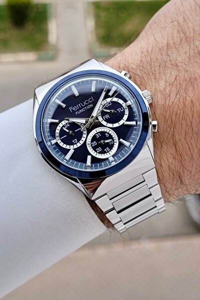 Ferrucci Dial Navy Blue Band Silver Color 42 mm Inner Indicators Active Men's...