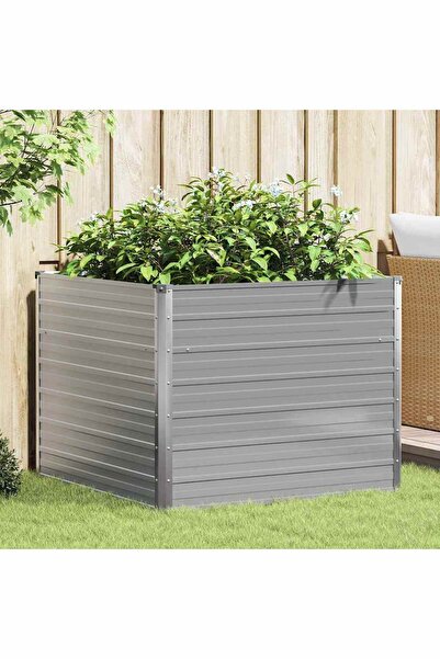 vidaxl حوض زراعة مرتفع 100×100×77 سم، مصنوع من الفولاذ المجلفن الرمادي