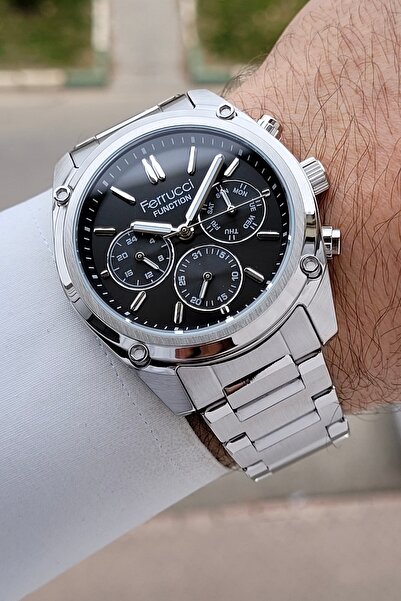 Ferrucci Black Dial Silver Color Band 43 mm Inner Indicators Active Men's Wri...