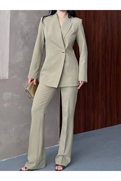 buqre's moda Design Single Button Asymmetrical Jacket Pants Set