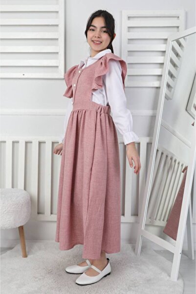 Erzani Kids Transitional Stylish Shirt Top Salopet Dress with Ruffle Detail and Button Detail