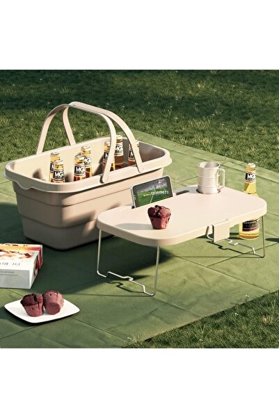 Arabest Foldable Picnic Basket with Tray,Portable Storage Box with Lid,Multi-Use for Outdoor Camping,White