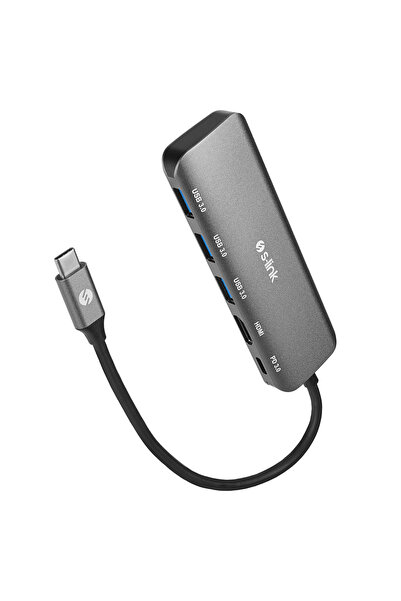 S-LINK Swv-Usbc030 Hdmi 4K 30Hz Gri Metal Type-C To 3-Usb3.0 6 İn 1 1Xpd Şarj...