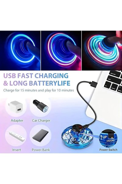 NO BRAND UFO Hand Controlled Mini Drone LED flying fidget spinner with 360° rotation. USB rechargeable toy.