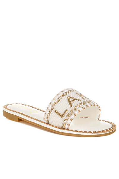 london Rag Women Beaded Lake Como Flat Slip Ons in Beige