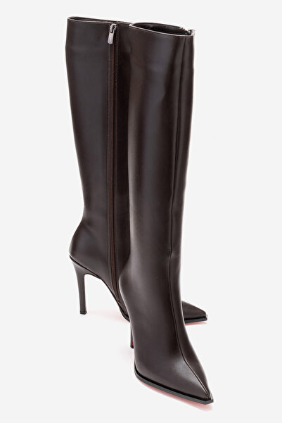 Ayakkabı Ateşi Women's Below-The-Knee Zippered Thin Heeled Boots Yoran Brown ...