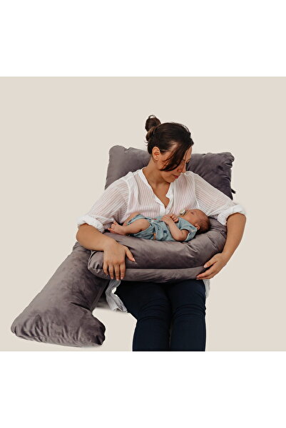 OEM Carmen multifunctional 3-in-1 velvet pregnancy pillow, size 140x80, gray, removable cover