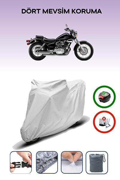 Breen حقيبة خلفية رمادية متوافقة مع غطاء محرك الدراجة النارية المتوافق مع Yamaha Virago XV 250