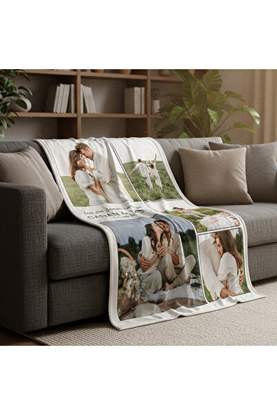 Hediyesepeti Kişiye Özel İsim Tarih ve 5 Adet Fotoğraf Baskılı Tek Kişilik Battaniye 95 x 145 cm