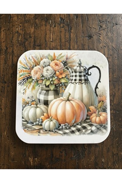 FAHA NATURAL 25×25 büyük kare kabak temalı top ayaklı ahşap sunumluk