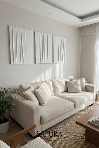 Safura Art Studio Dokulu Tablo – El Yapımı 3 Boyutlu Minimalist Tuval, Modern Dekoratif Alçı Tablo (Esinti - Üçlü)