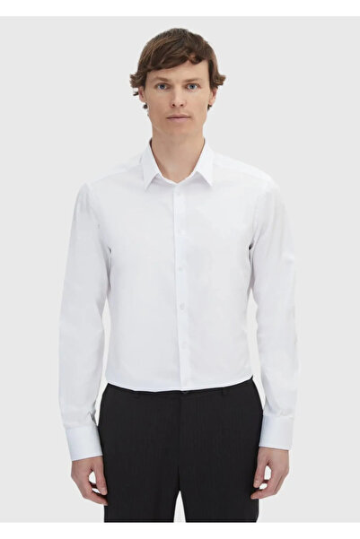 Ramsey White Plain Super Slm Fit Woven Classic 100% Cotton Shirt