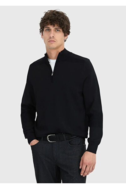 Ramsey Black Half Turtleneck Plain Knit Sweater