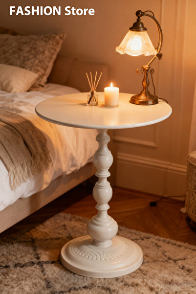 dida-cosmos Metal Coffee & Bedside Table, Round Top, Waterproof, Rust-Resistant (40*40*52cm)white