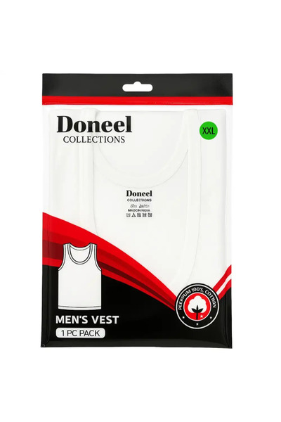doneel Mens Sleeveless And Slim Fit White Rib Vest With Round Neck- XXL Size