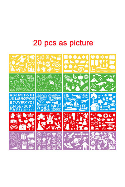 Choice مجموعة قوالب رسم للأطفال مكونة من 20 قطعة: 20 قالبًا بلاستيكيًا كبيرًا بأكثر من 300 نقش للرسم - Cr