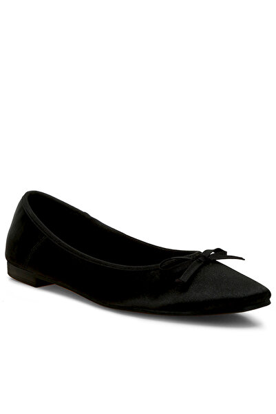 london Rag أحذية باليه نسائية سوداء مزينة بفيونكة من الساتان