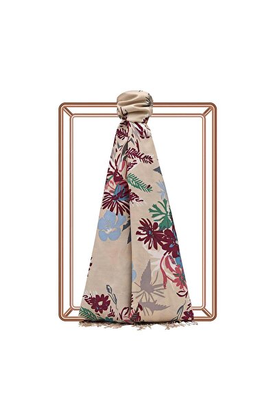 ipekevi Güz Çiçekleri Desenli İpek Şal 06108 Vizon