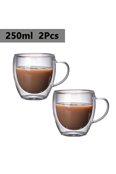Choice6 with handle 250ml-2pcs 150/250/350/450ml Heat Resistant Double Wall Coffee Cup Transparent Glass Whi