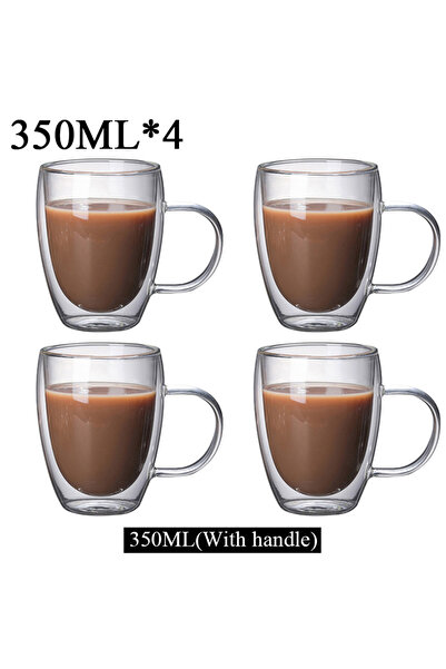 Choice3 with handle 350ml-4pcs 150/250/350/450ml Heat Resistant Double Wall Coffee Cup Transparent Glass Whi