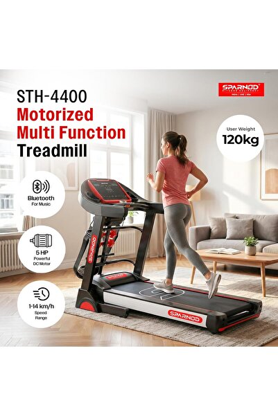 Sparnod Fitness STH-4400 Multifunction Treadmill 5HP Peak, AutoIncline, 14km/h, USB/Bluetooth, 120kg