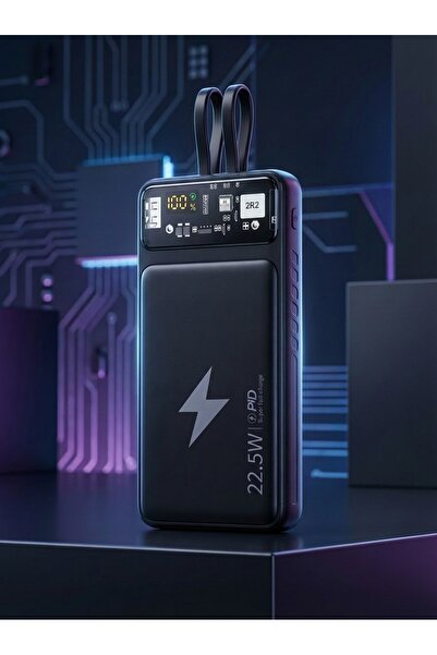 NEFFO 10000 mAh Dahili Kablolu Powerbank – 22.5W Hızlı Şarj, Dijital Ekran, Ç...