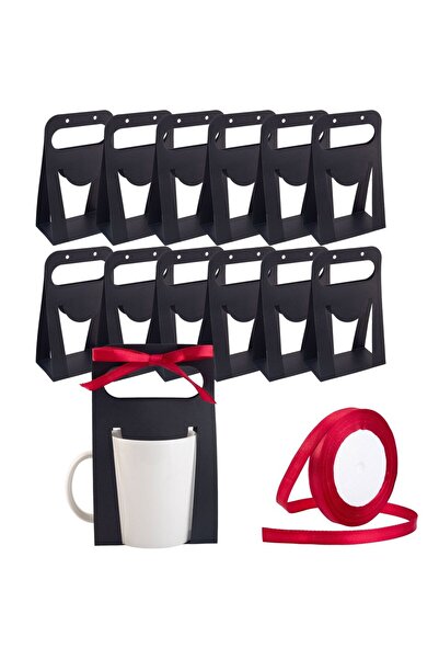 Choice علبة هدايا سوداء مكونة من 12 كوبًا، مقاس 10.8 × 6 × 18 سم، مع لفة واحدة من الشريط، أكواب قابلة للطباعة الحرارية سعة 11-12 أونصة.