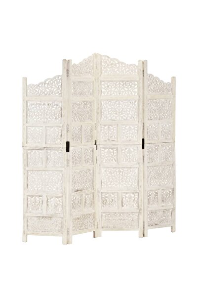 vidaxl Hand carved 4-Panel Room Divider White 160x165 cm Solid Mango Wood