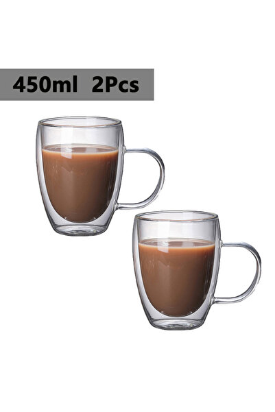 Choice1 with handle 450ml-2pcs 150/250/350/450ml Heat Resistant Double Wall Coffee Cup Transparent Glass Whi