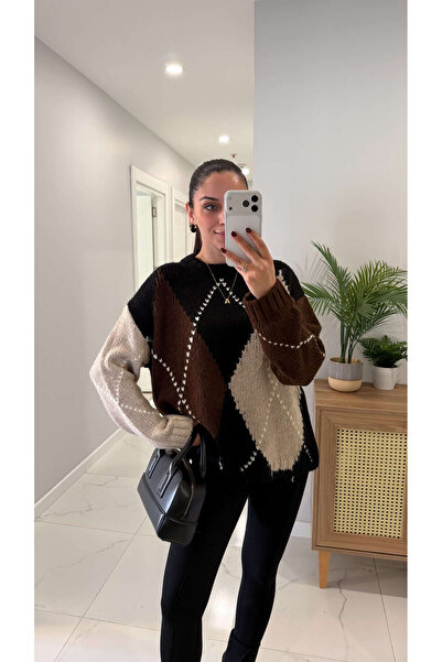 BİRCANÇİL Seronya Tricotaj cu model Baklava, negru maro