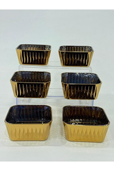 isra kristal Luxury Gold 6-Piece Square Bowl – Snack Bowl & Appetizer Presentation – Modern Bowl Set – 225 ml