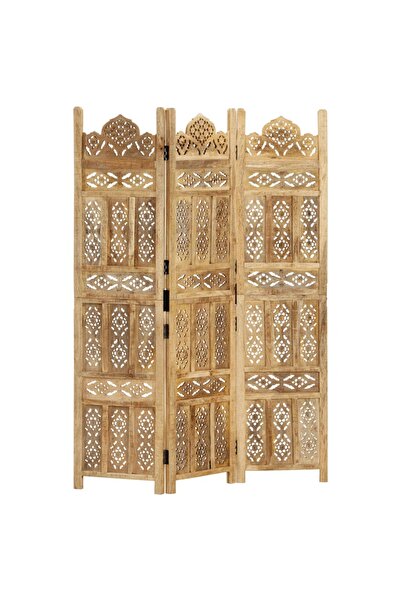 vidaxl Hand carved 3-Panel Room Divider 120x165 cm Solid Mango Wood