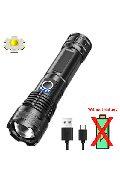 Heinast مصباح يدوي ZOOM P50LED بدون بطارية، أقوى مصباح يدوي LED XHP50، قابل لإعادة الشحن ببطارية 18650 عبر منفذ USB
