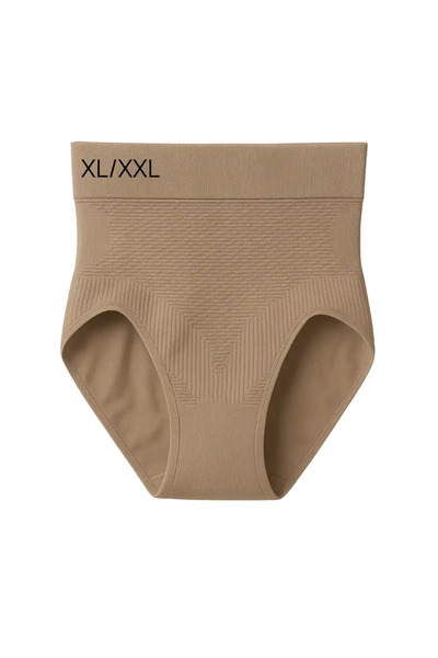 Ladies بنطال داخلي مريح بخصر عالٍ بدون خياطة، يُساعد على تنحيف البطن، لون بيج، مقاس XL إلى XXL