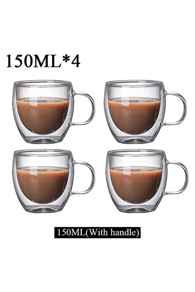 Choice7 with handle 150ml-4pcs 150/250/350/450ml Heat Resistant Double Wall Coffee Cup Transparent Glass Whi