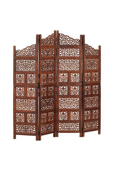 vidaxl Hand carved 4-Panel Room Divider Brown 160x165 cm Solid Mango Wood