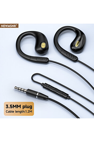 Choice سماعات أذن رياضية جديدة بمشبك تثبيت من النوع C ومقبس 3.5 ملم، لون أسود، مزودة بتحكم سلكي، صوت محيطي 9D، ومنفذ 3.5 ملم.