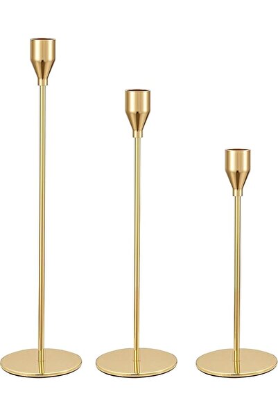 Arabest Candle Holder Set of 3, Gold Candlestick Holders for Taper Candles, for Anniversary or Home Decor