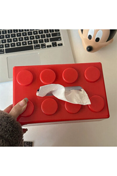 Choice علبة مناديل ورقية حمراء اللون بتصميم مكعبات بناء كرتونية، صندوق تخزين ...